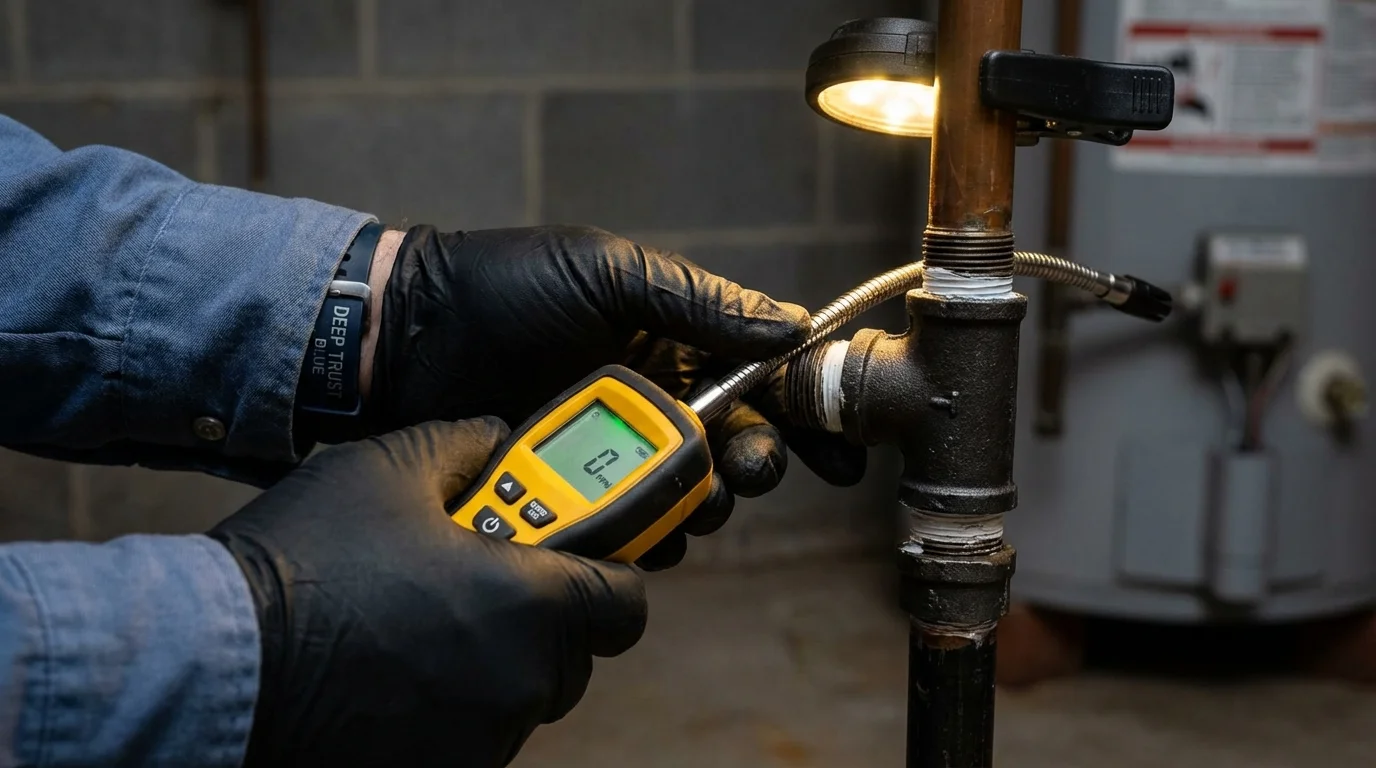 Gas leak detection with electronic sniffer by Johns Plumbing LLC in Adams Center