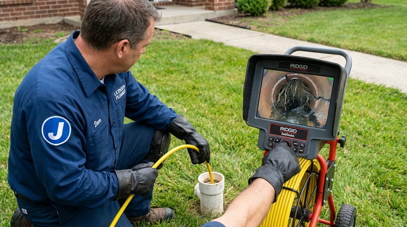 Sewer camera inspection being performed by Johns Plumbing LLC in Adams Center